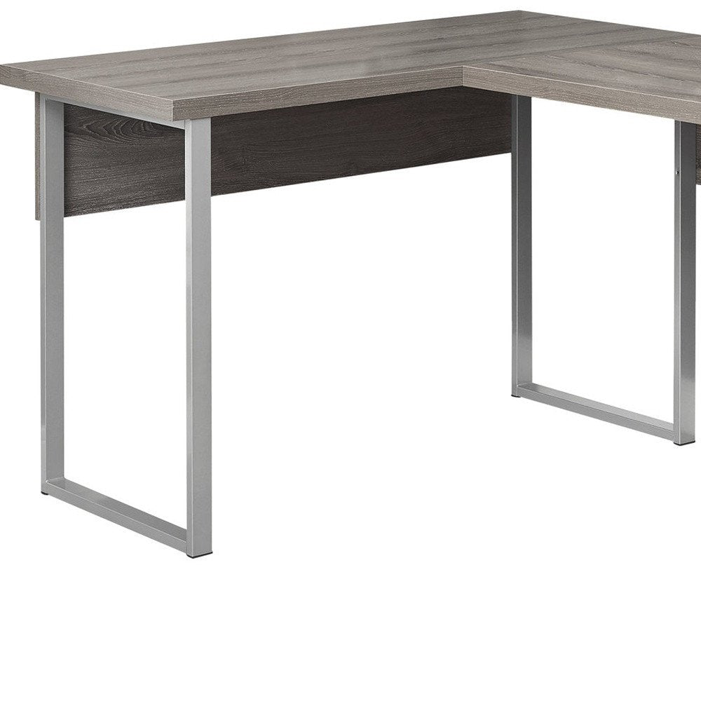 79" Taupe and Silver L Shape Computer Desk With Two Drawers