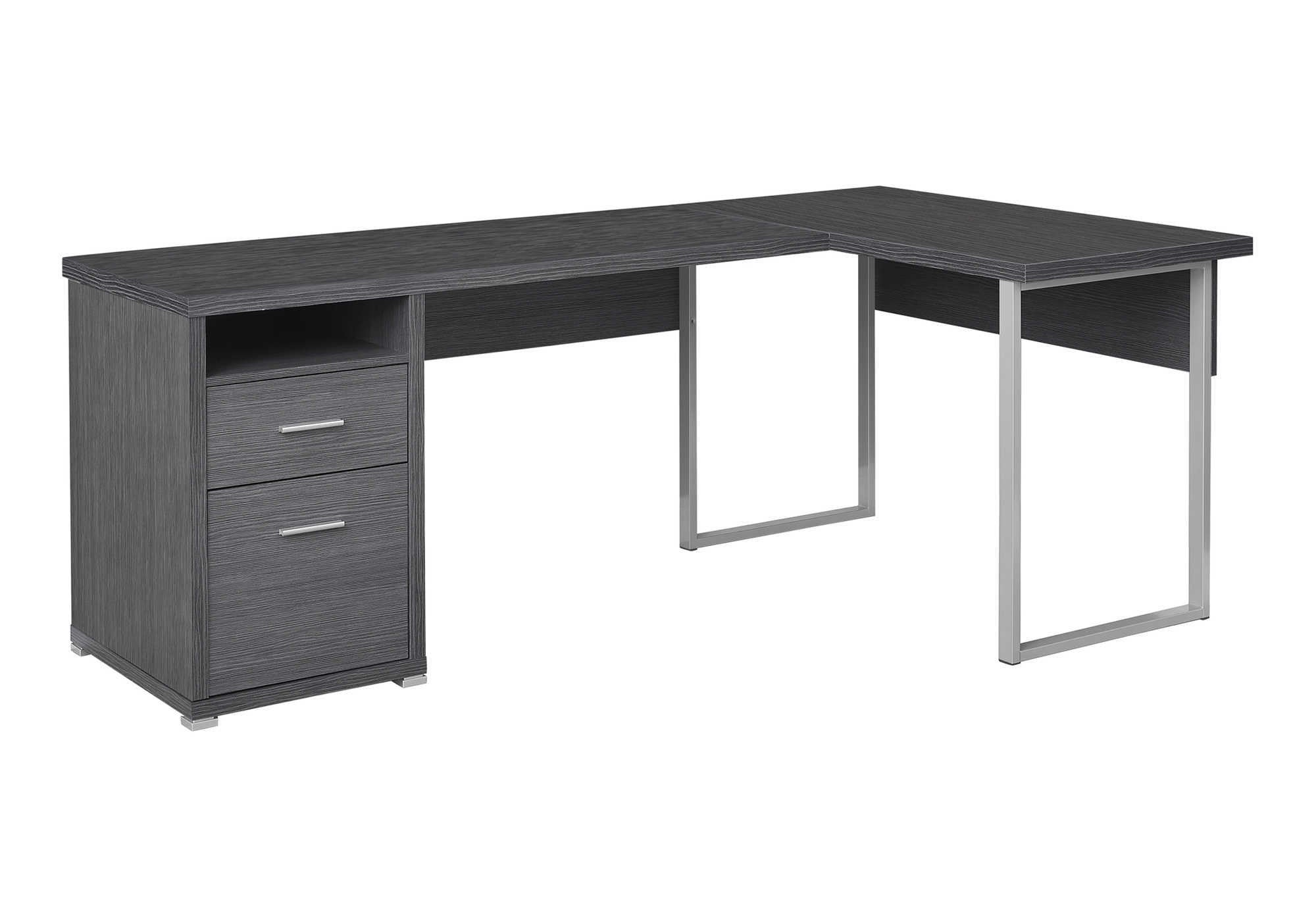 79" Gray and Silver L Shape Computer Desk With Two Drawers