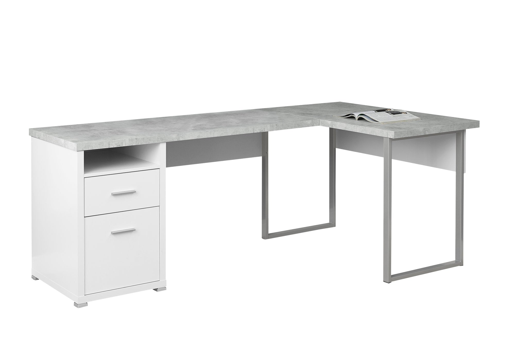 47" Gray and Silver L Shape Computer Desk With Two Drawers