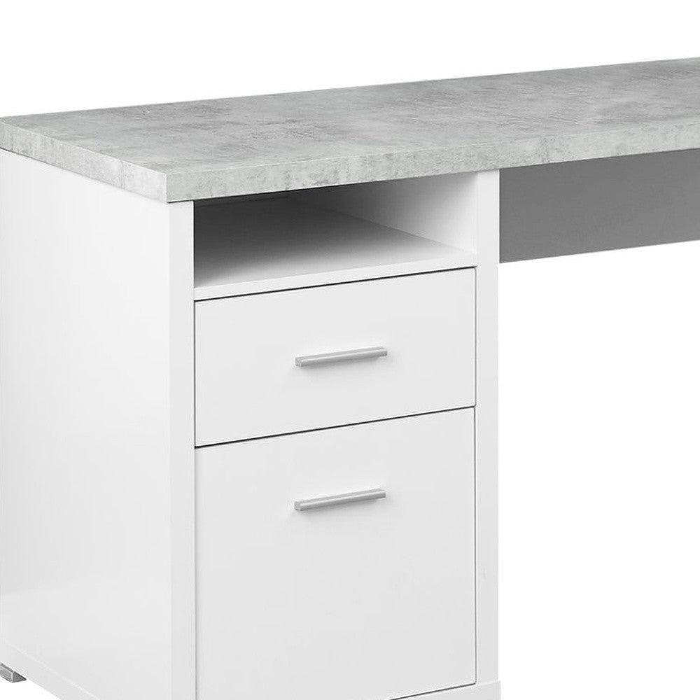 47" Taupe and Silver L Shape Computer Desk With Two Drawers