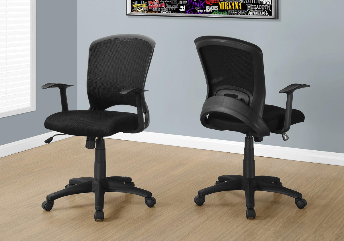 Black Polyester Seat Swivel Adjustable Task Chair Mesh Back Plastic Frame