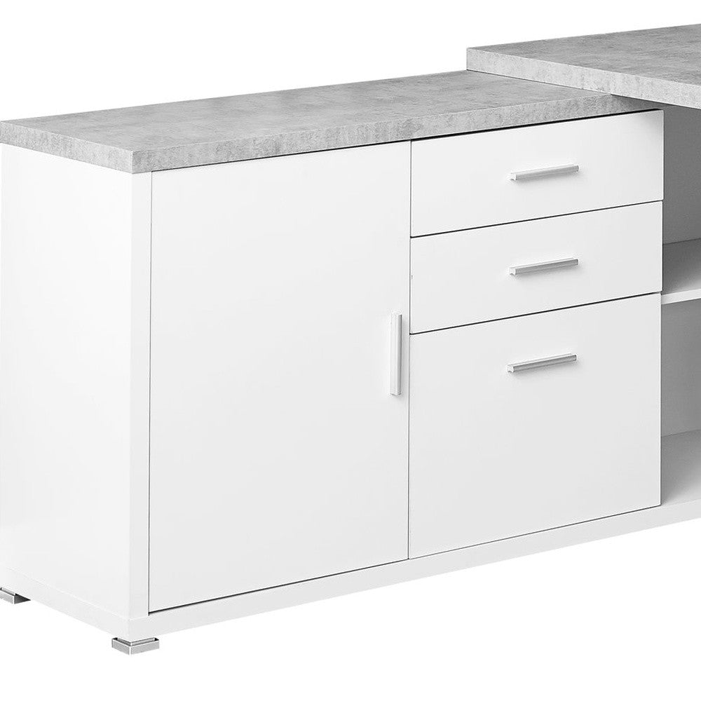 57" Gray and Silver L Shape Computer Desk With Three Drawers