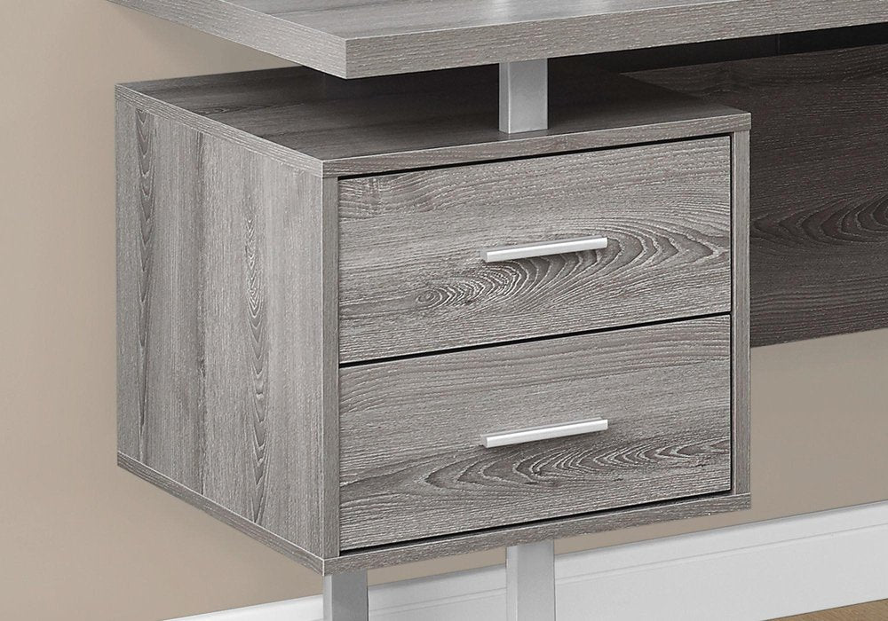 71" Gray and Silver L Shape Computer Desk With Three Drawers