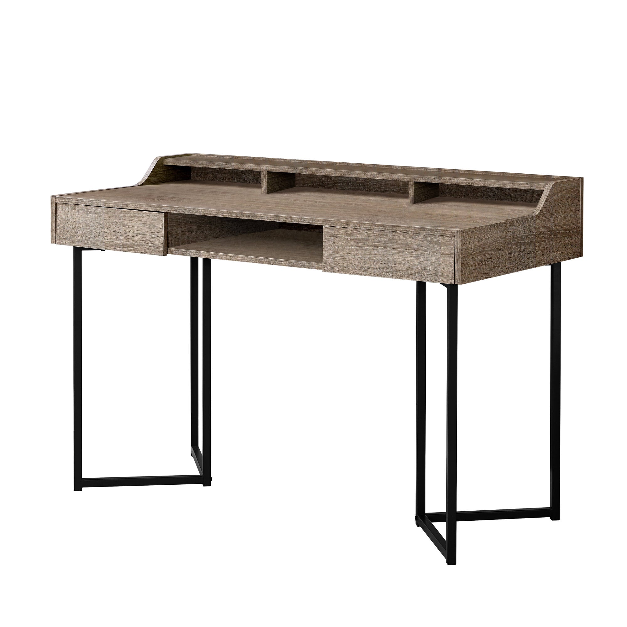 22" Taupe and Black Writing Desk With Two Drawers