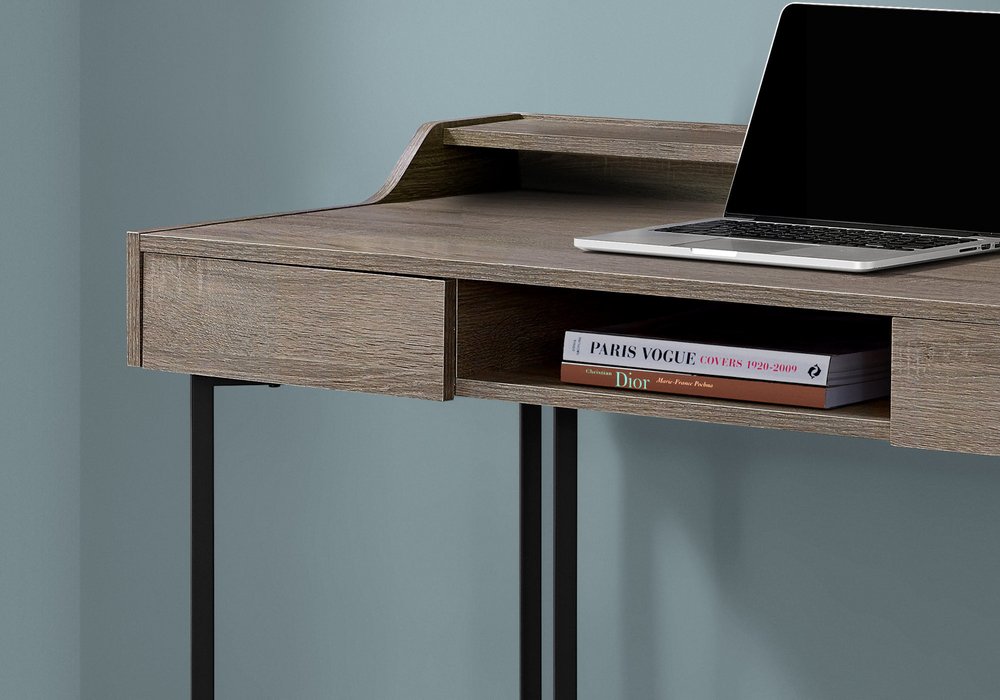 48" Taupe and Black Writing Desk With Two Drawers