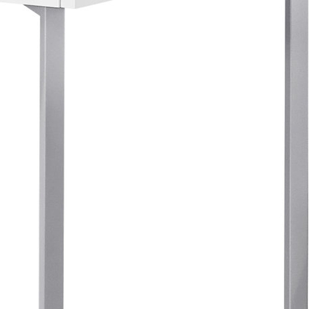 48" White and Silver Writing Desk With Two Drawers