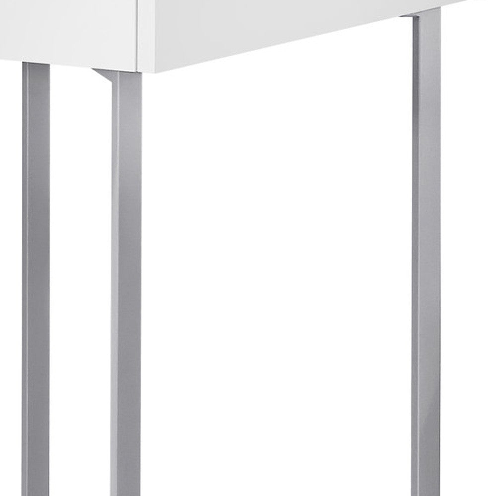 48" White and Silver Writing Desk With Two Drawers