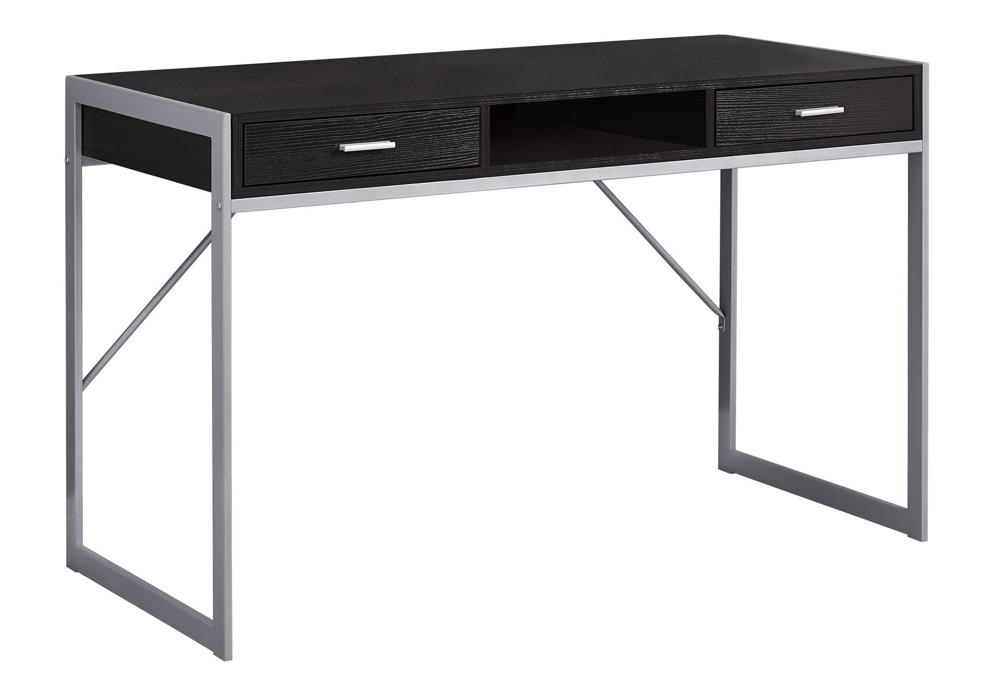 48" Dark Brown and Silver Computer Desk With Two Drawers