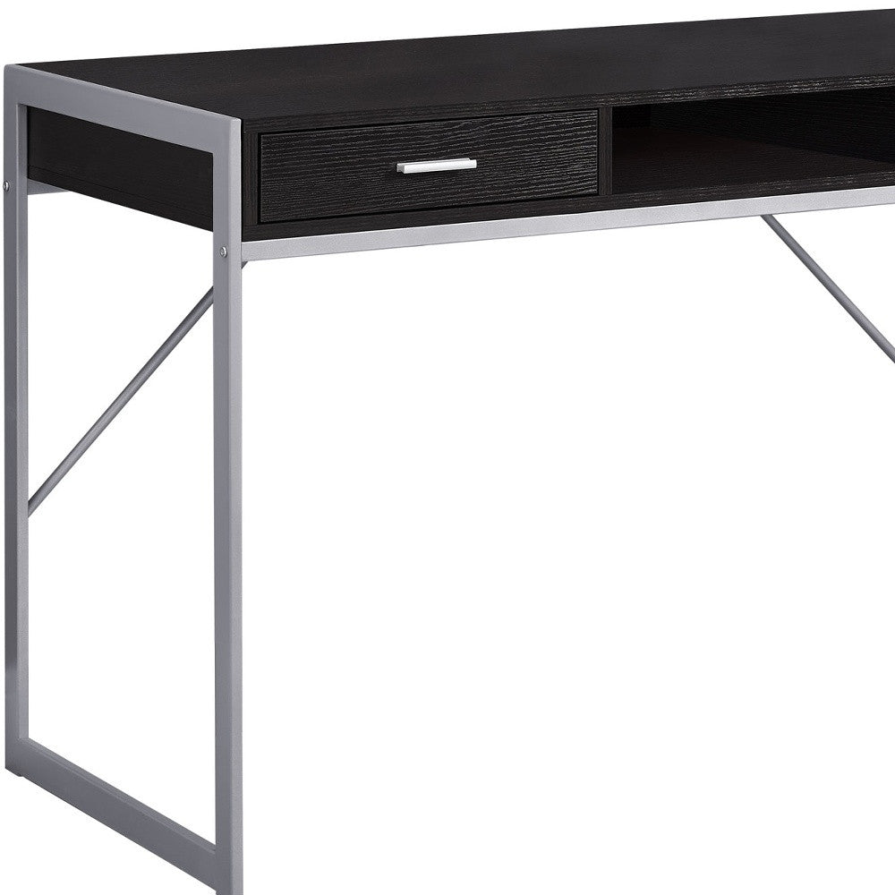 48" Dark Brown and Silver Computer Desk With Two Drawers