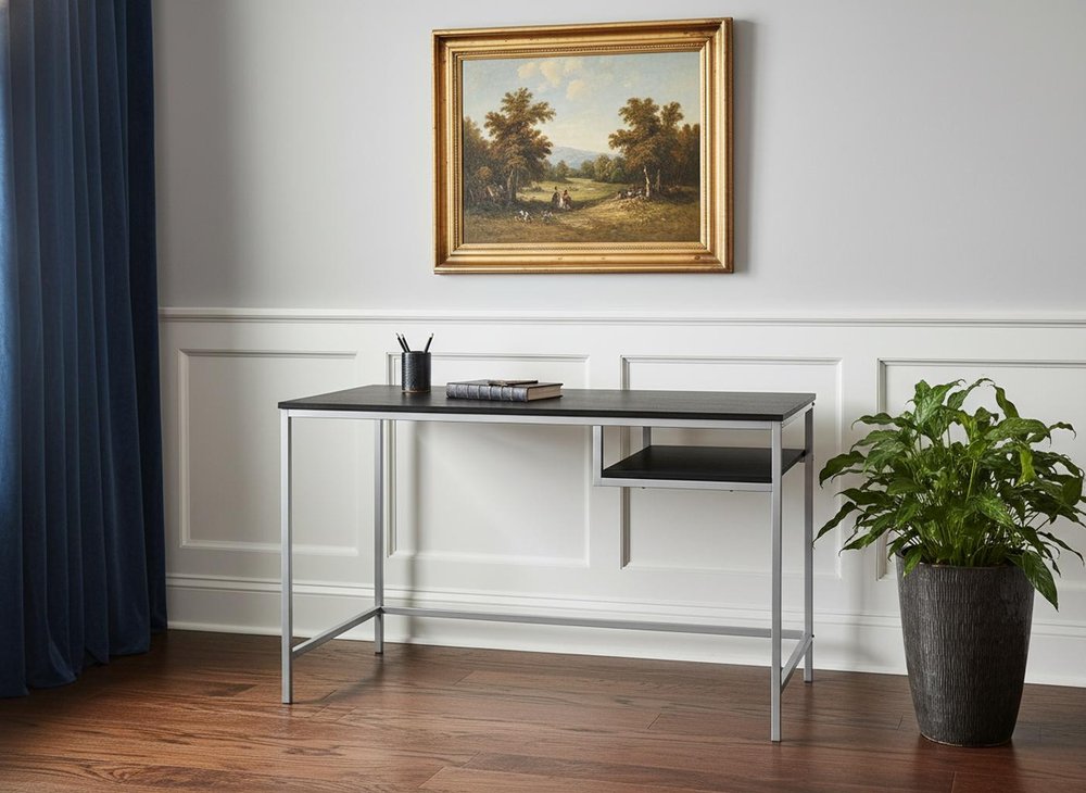 48" Taupe and Black Wood and Iron Computer Desk