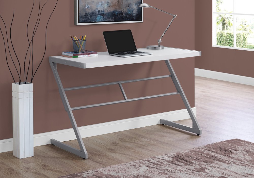 48" White and Silver Computer Desk