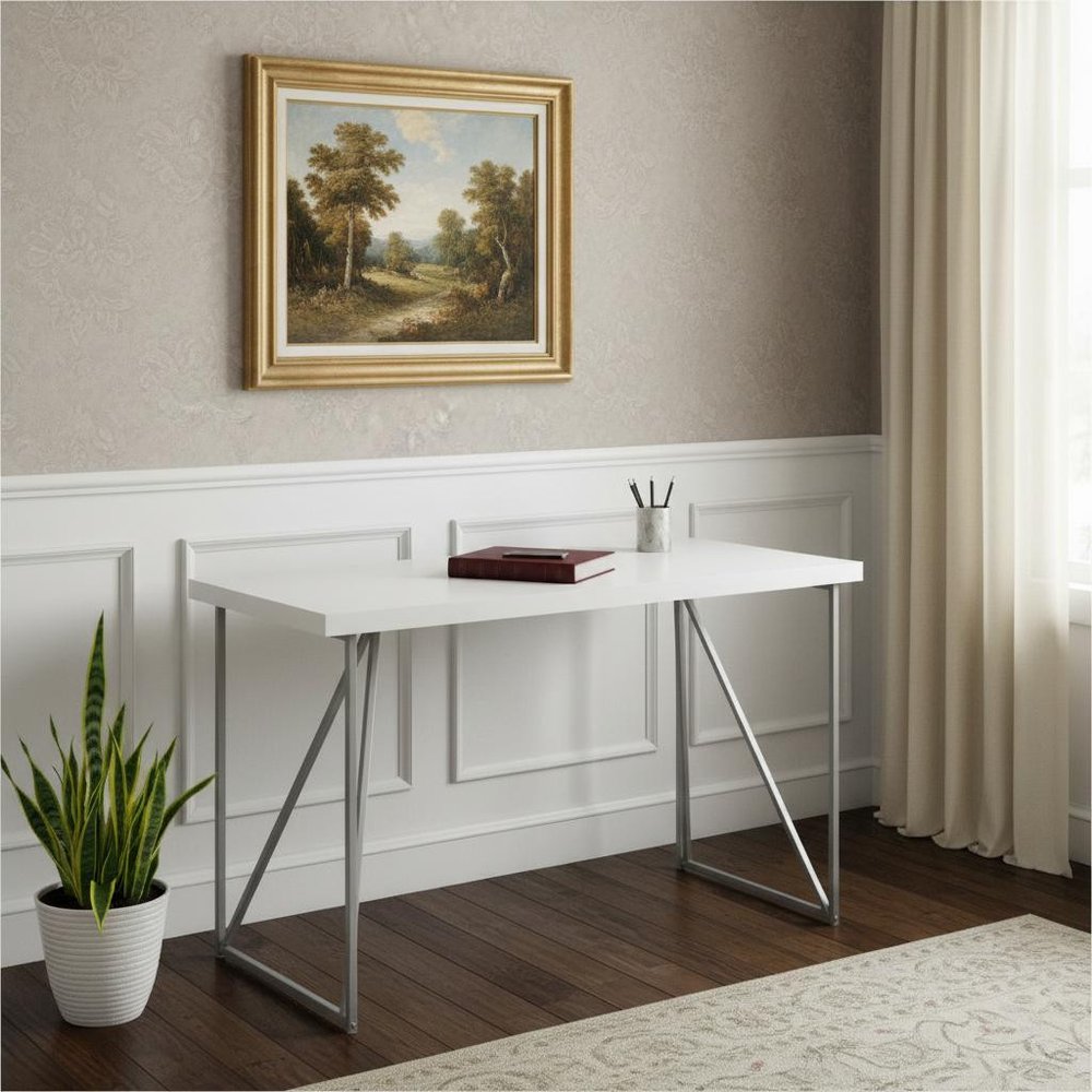 47" White and Silver Computer Desk