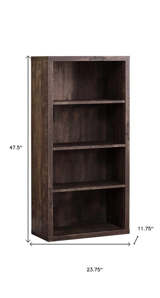 48" Brown Distressed Wood Adjustable Four Tier Bookcase