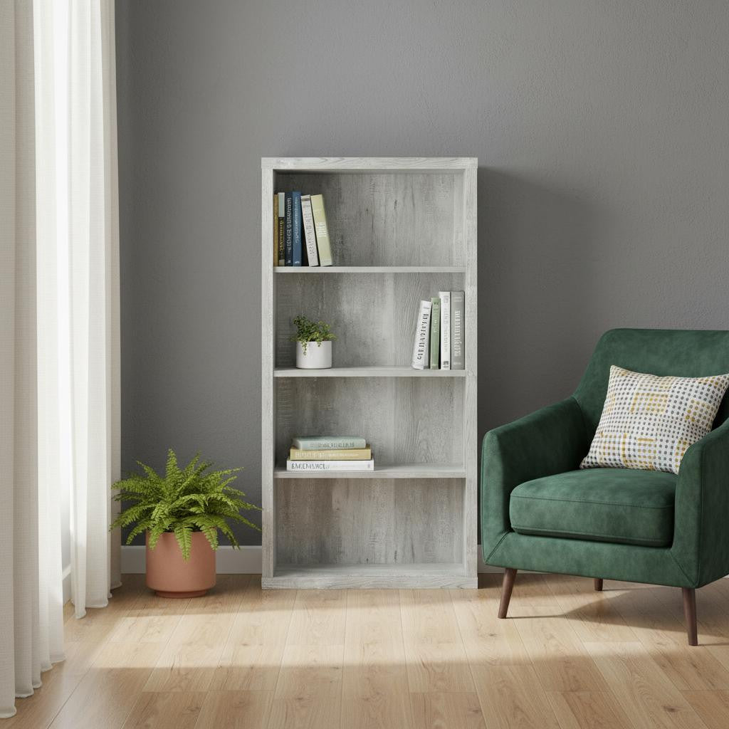 48" Gray Wood Four Tier Bookcase
