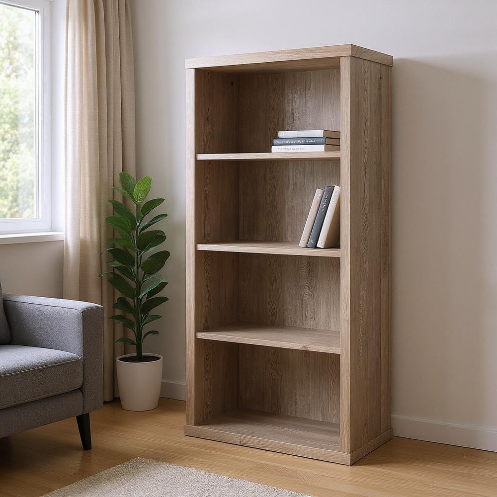 48" Brown Distressed Wood Adjustable Four Tier Bookcase