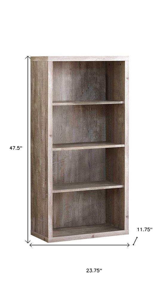 48" Brown Distressed Wood Adjustable Four Tier Bookcase