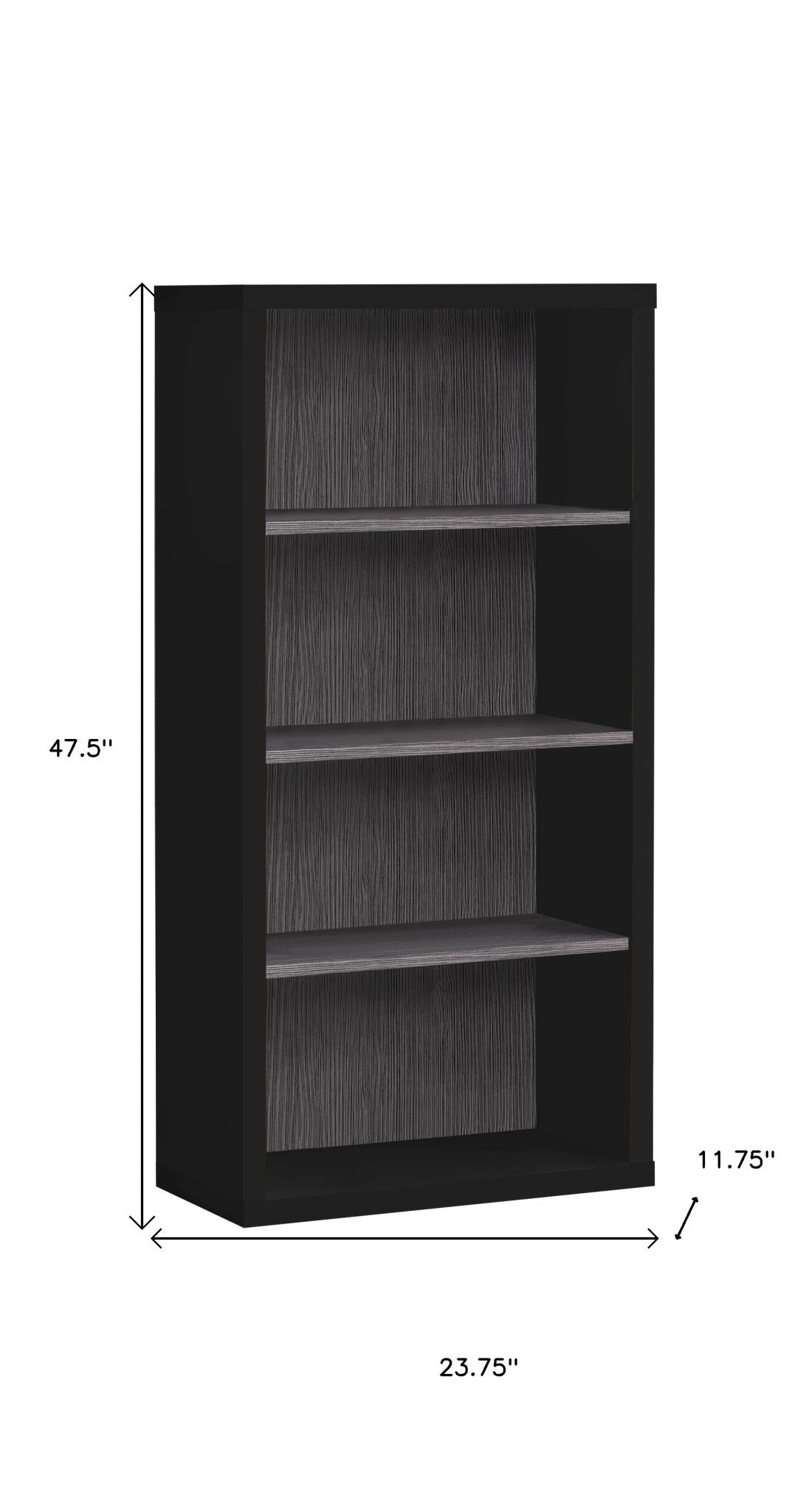 48" Black And Gray Distressed Wood Adjustable Four Tier Bookcase