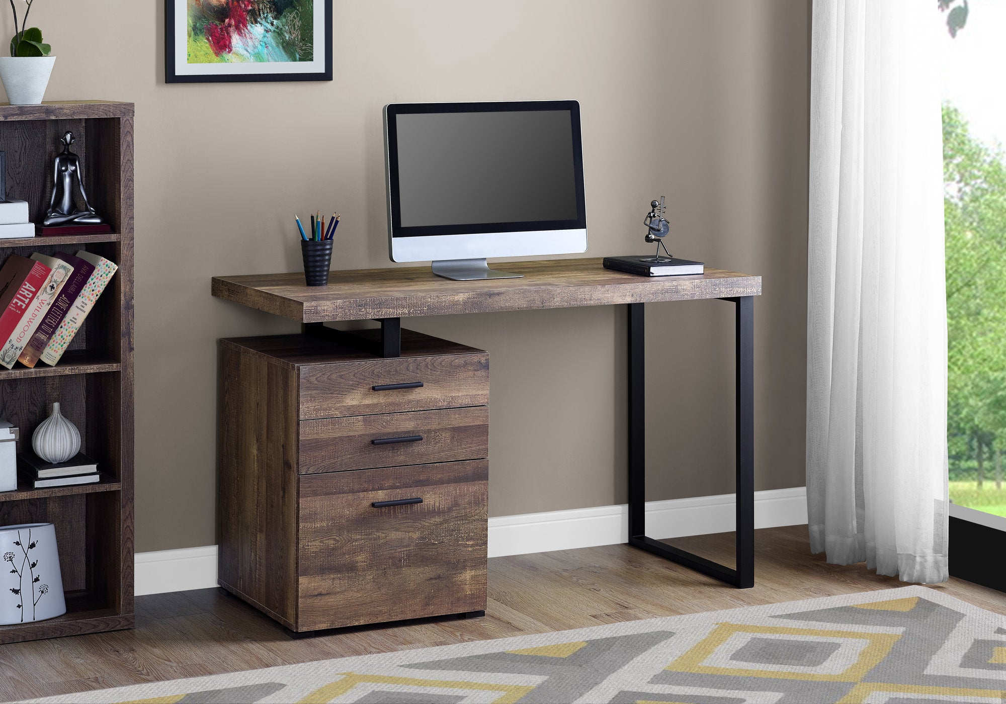 47" Gray and Black Computer Desk With Three Drawers