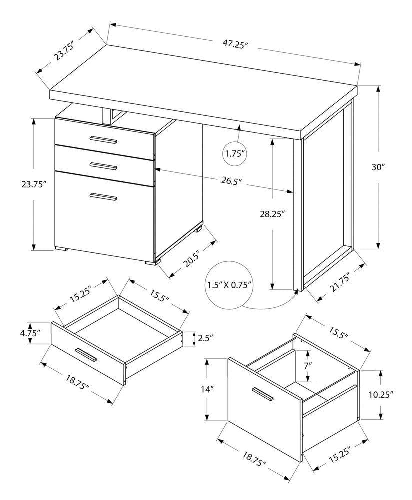 24" Taupe and Black Computer Desk With Three Drawers