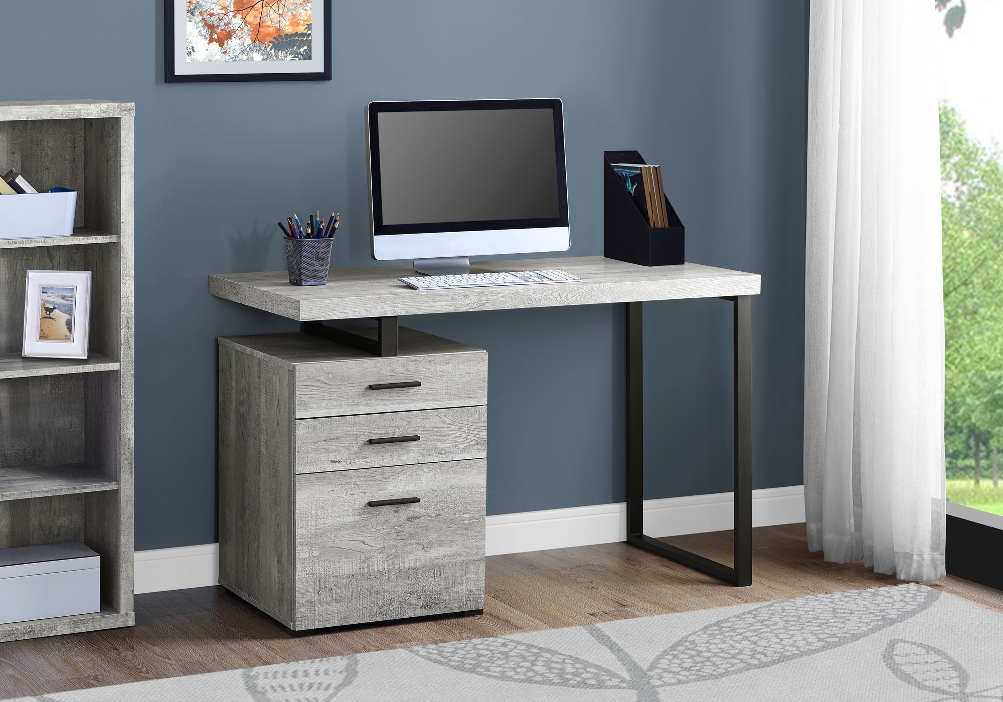 24" Taupe and Black Computer Desk With Three Drawers