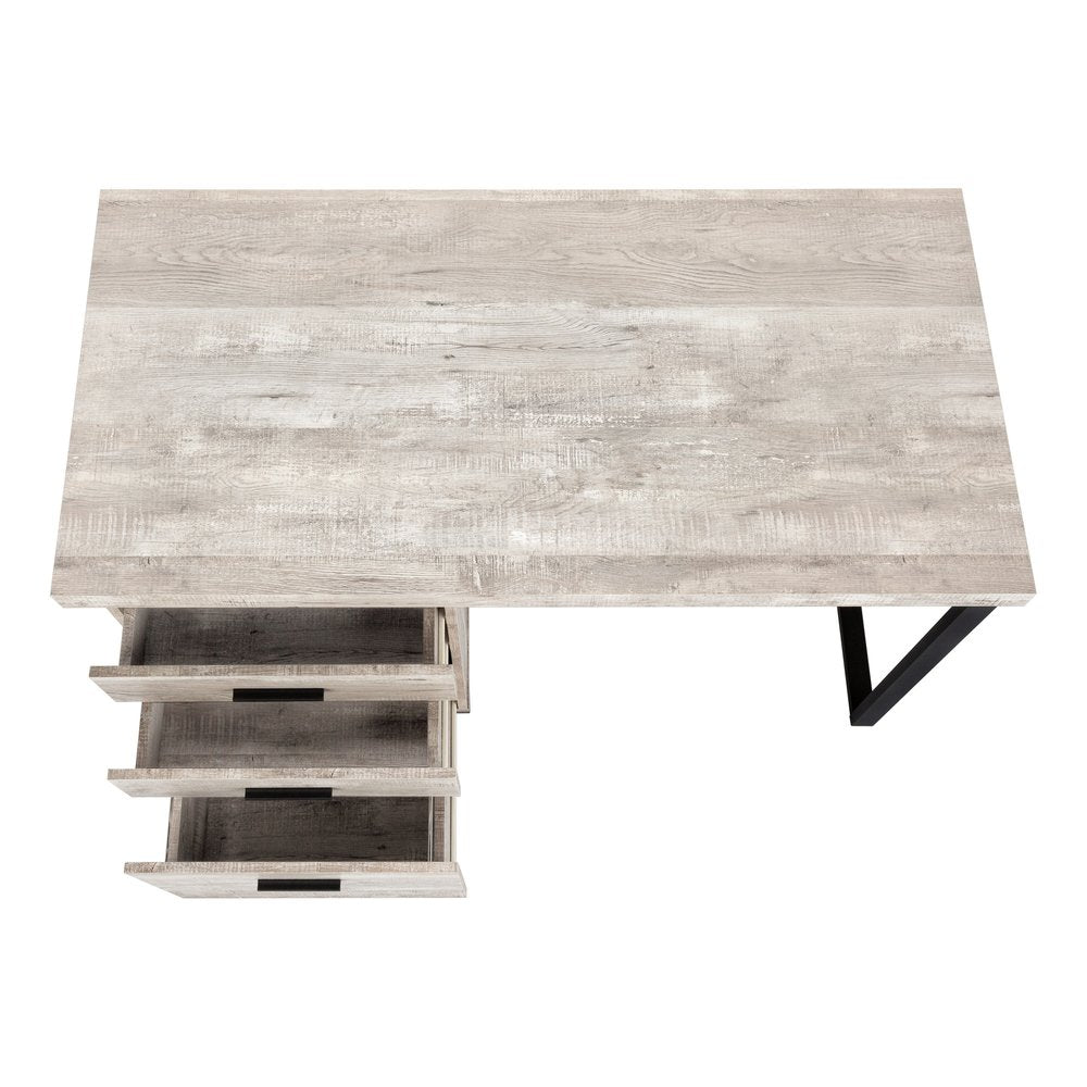 24" Taupe and Black Computer Desk With Three Drawers