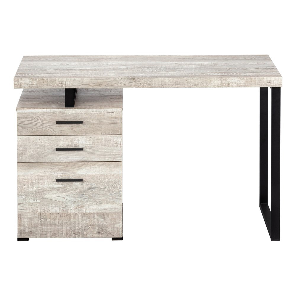 24" Taupe and Black Computer Desk With Three Drawers