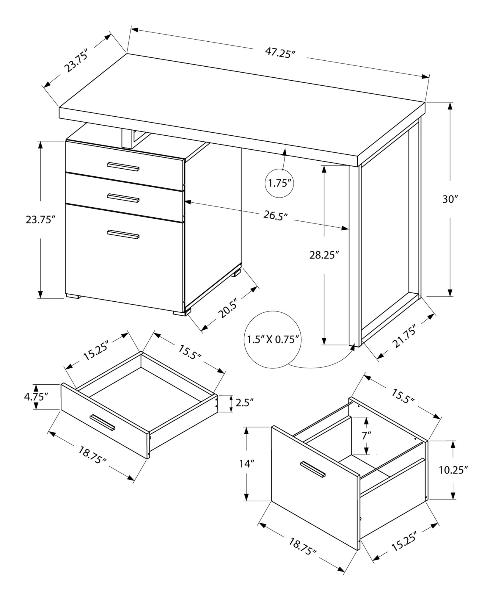 47" Gray and Black Computer Desk With Three Drawers