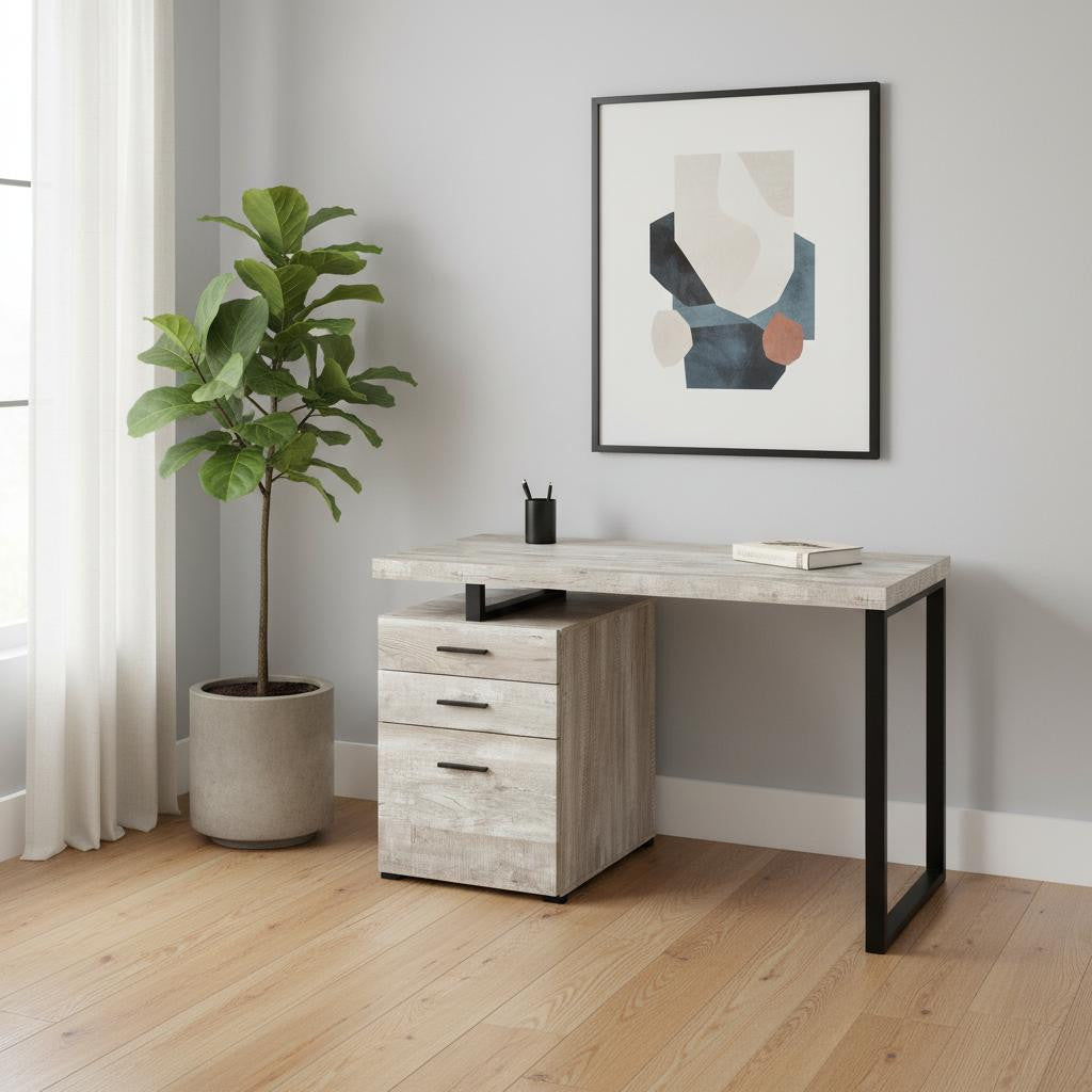 47" Gray and Black Computer Desk With Three Drawers