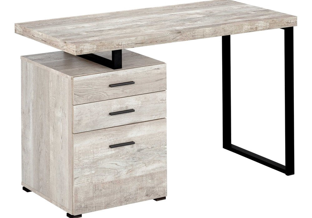 24" Taupe and Black Computer Desk With Three Drawers