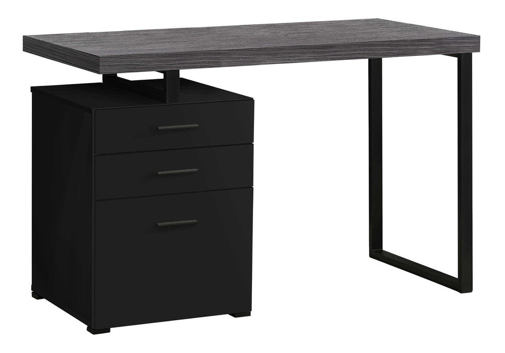 24" Gray and Silver Computer Desk With Three Drawers