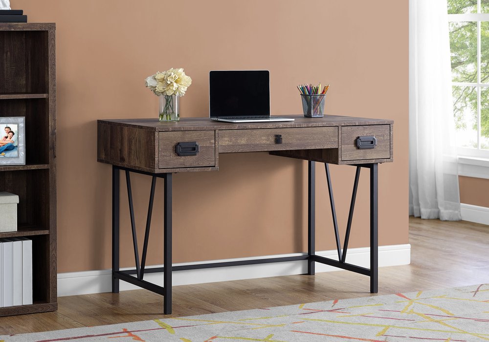 47" Brown and Black Computer Desk With Two Drawers