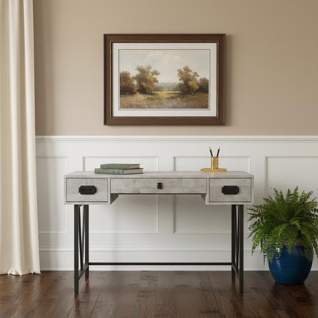 47" Gray and Black Computer Desk With Three Drawers
