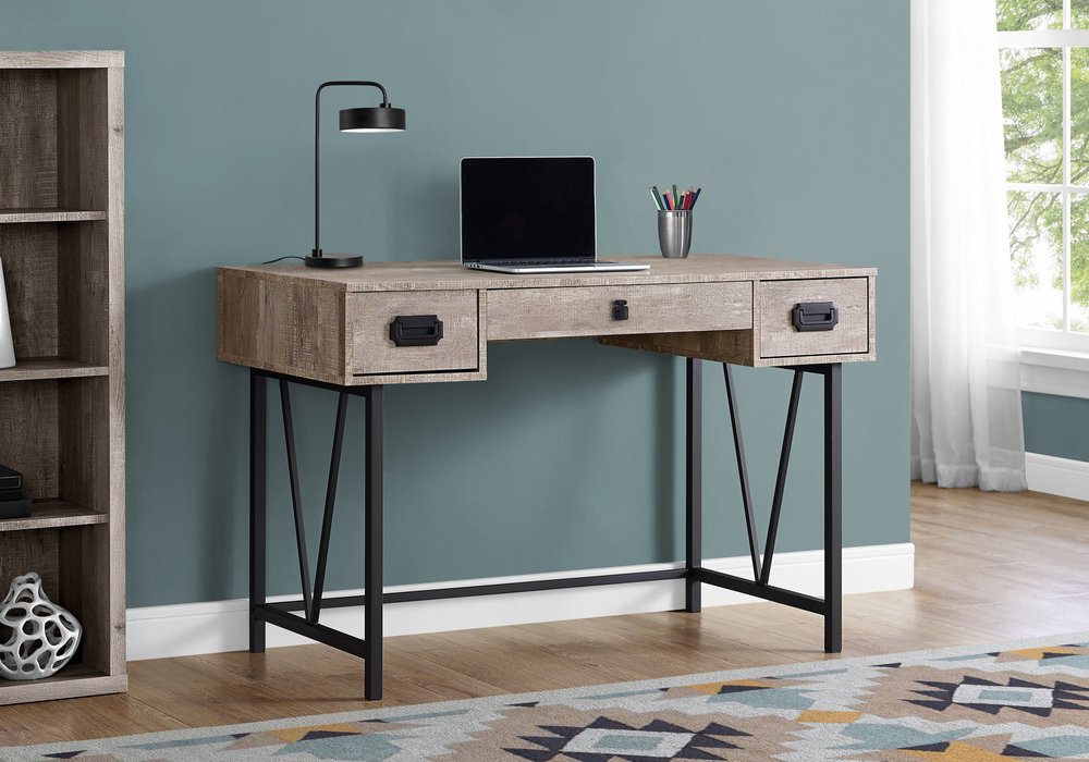 47" Taupe and Black Computer Desk With Three Drawers