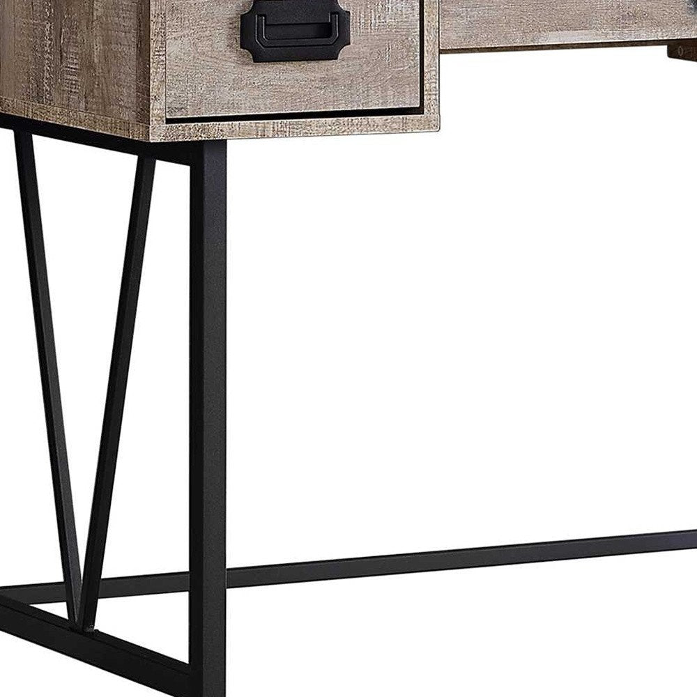 47" Taupe and Black Computer Desk With Three Drawers