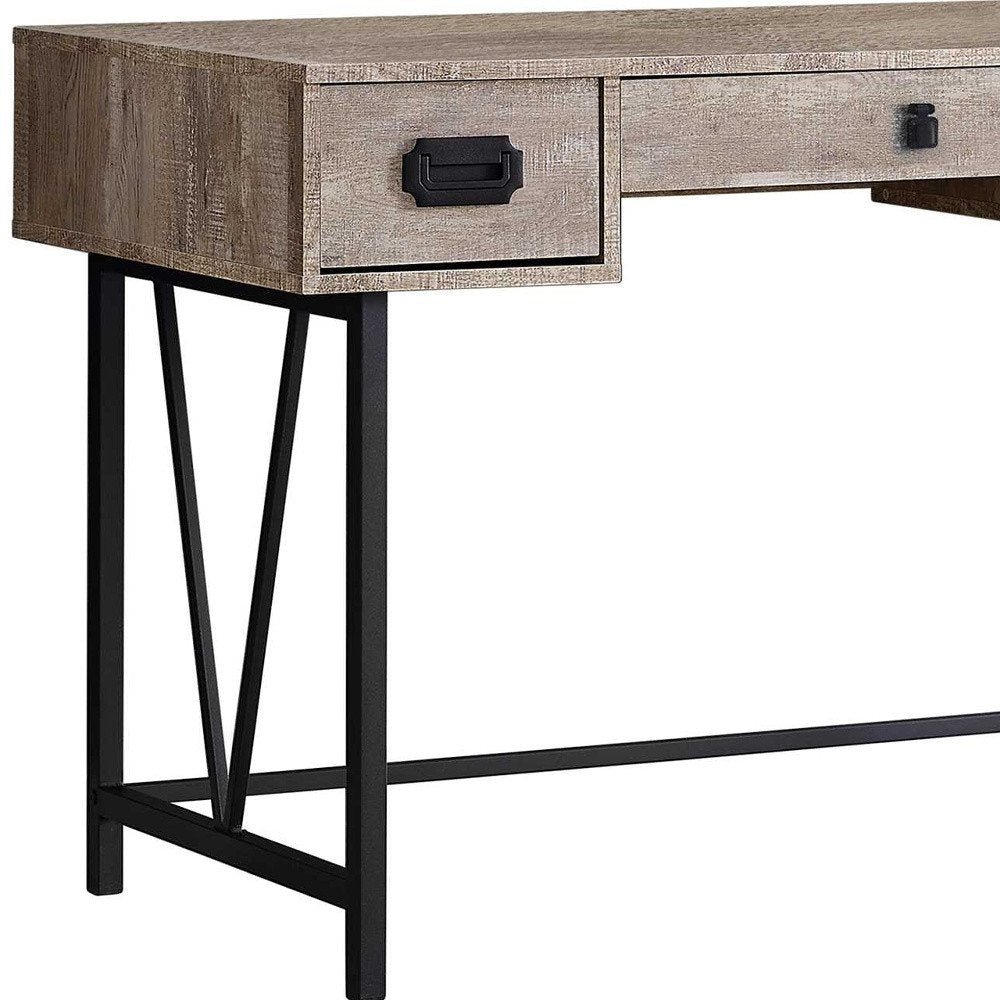 47" Taupe and Black Computer Desk With Three Drawers
