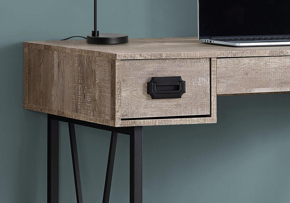 47" Taupe and Black Computer Desk With Three Drawers