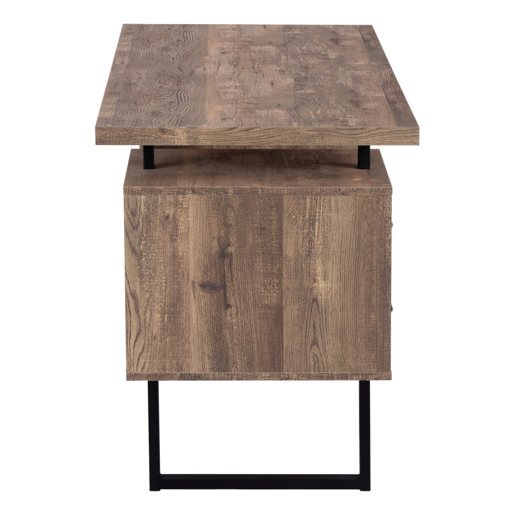 60" Brown and Black With Three Drawers