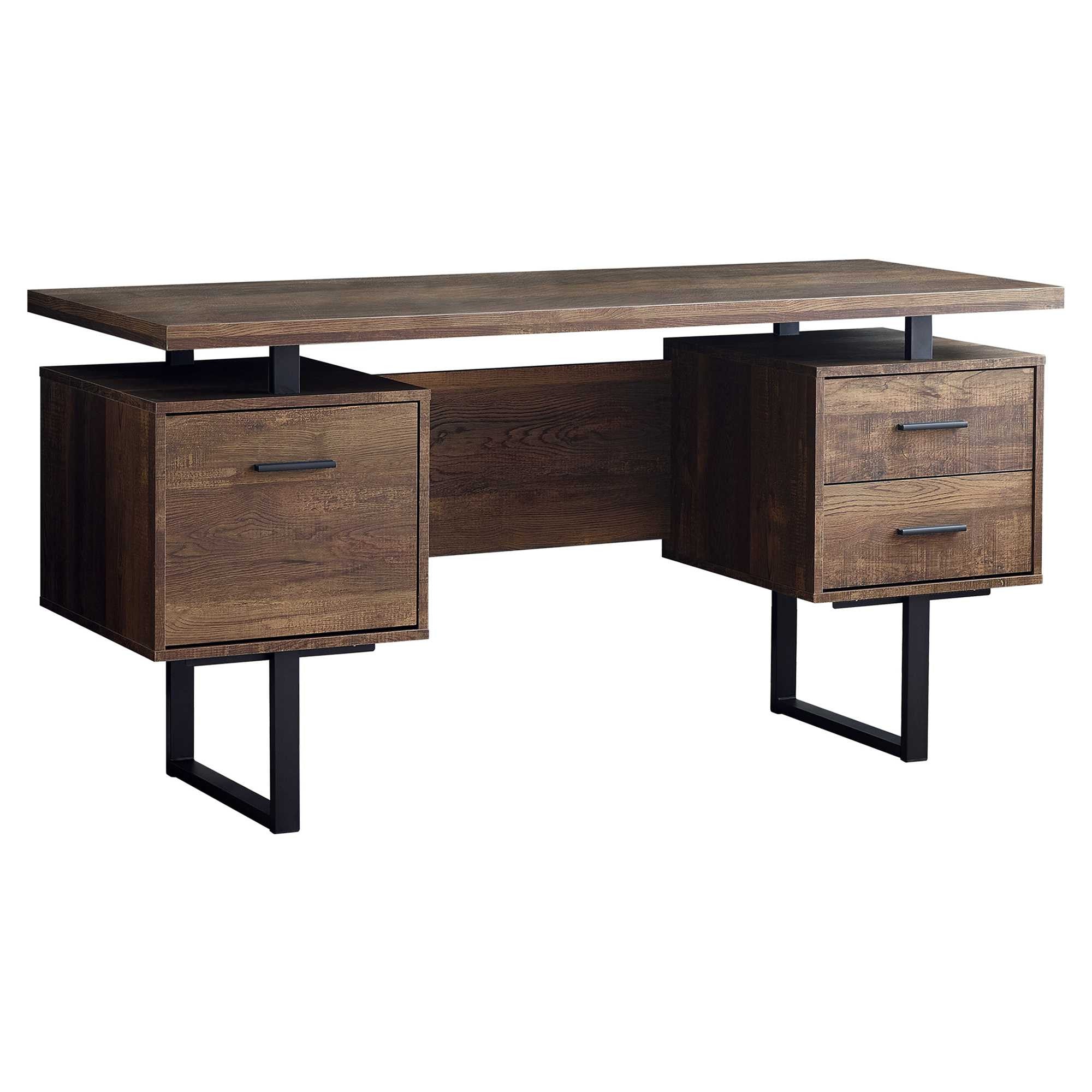 60" Brown and Black With Three Drawers