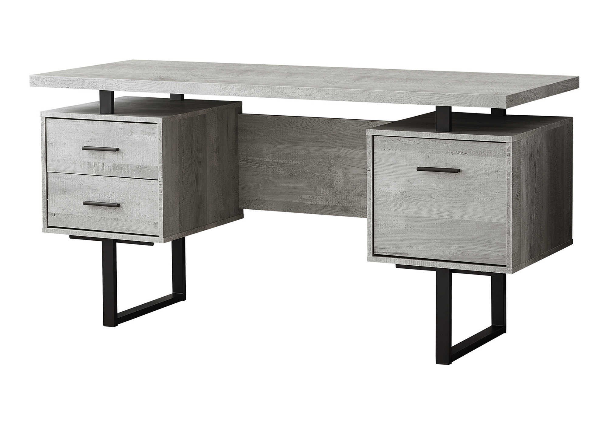 60" Gray and Black Computer Desk With Three Drawers