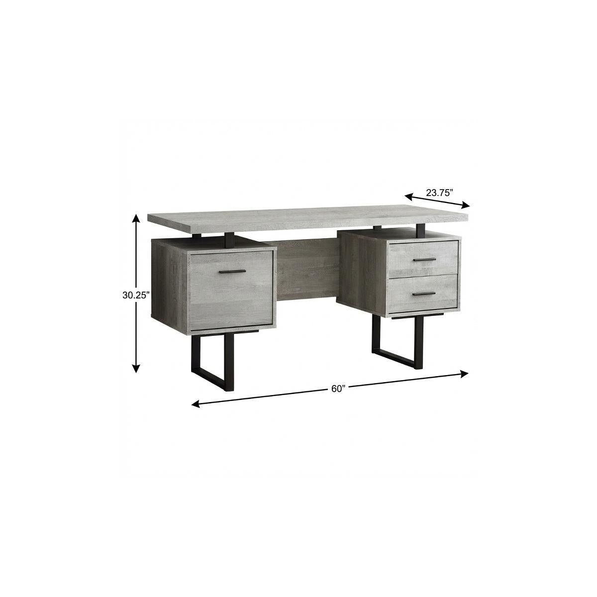 60" Gray and Black Computer Desk With Three Drawers