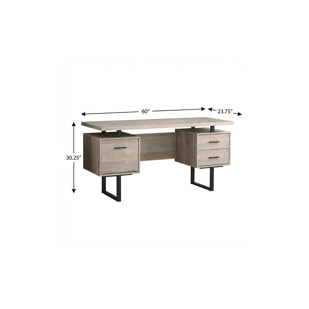 60" Taupe and Black Computer Desk With Three Drawers
