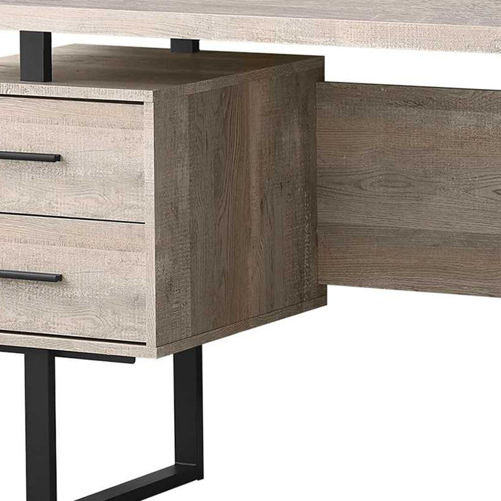 60" Taupe and Black Computer Desk With Three Drawers