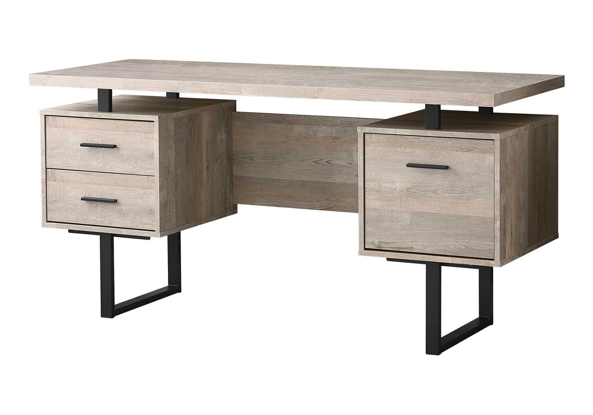 60" Taupe and Black Computer Desk With Three Drawers