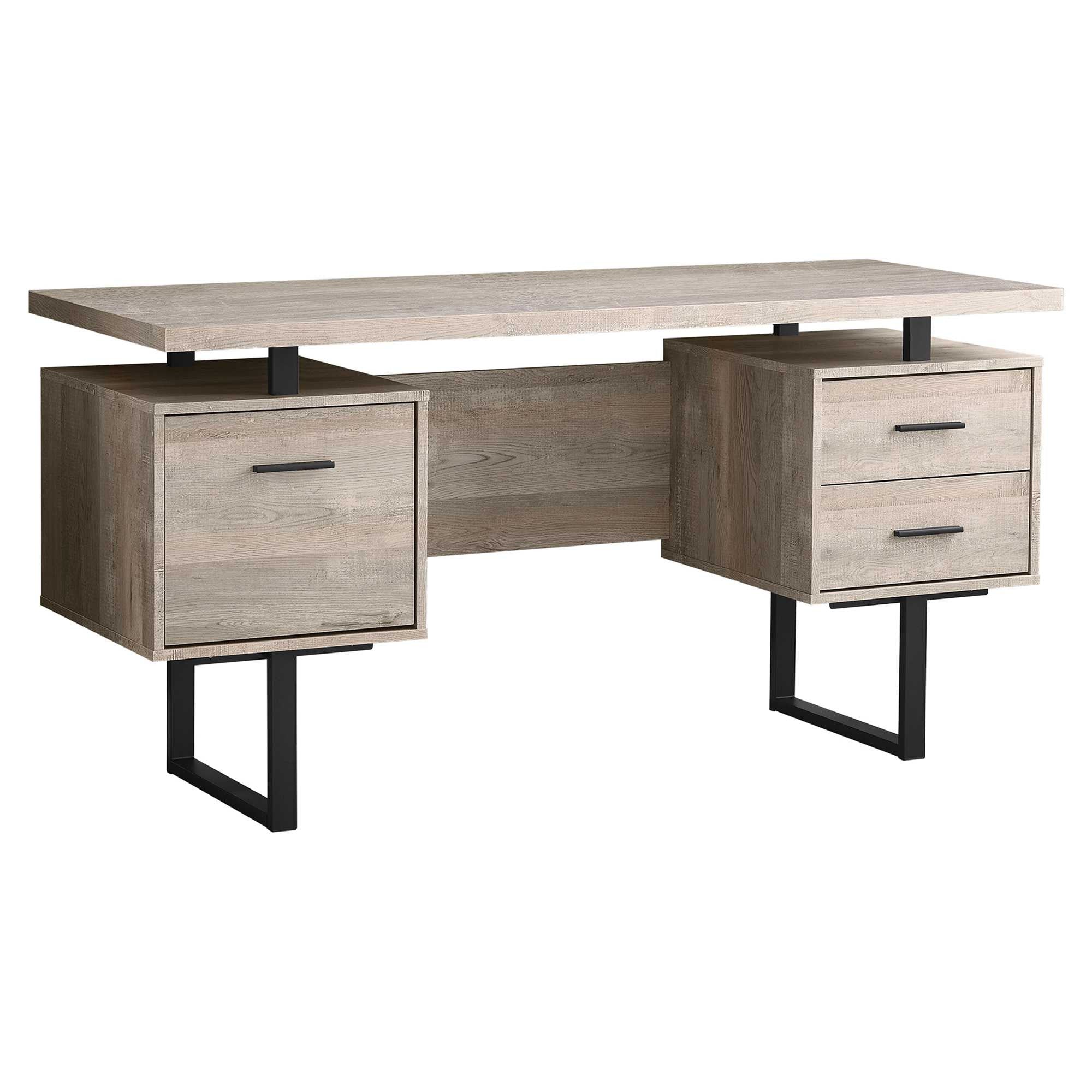 60" Taupe and Black Computer Desk With Three Drawers