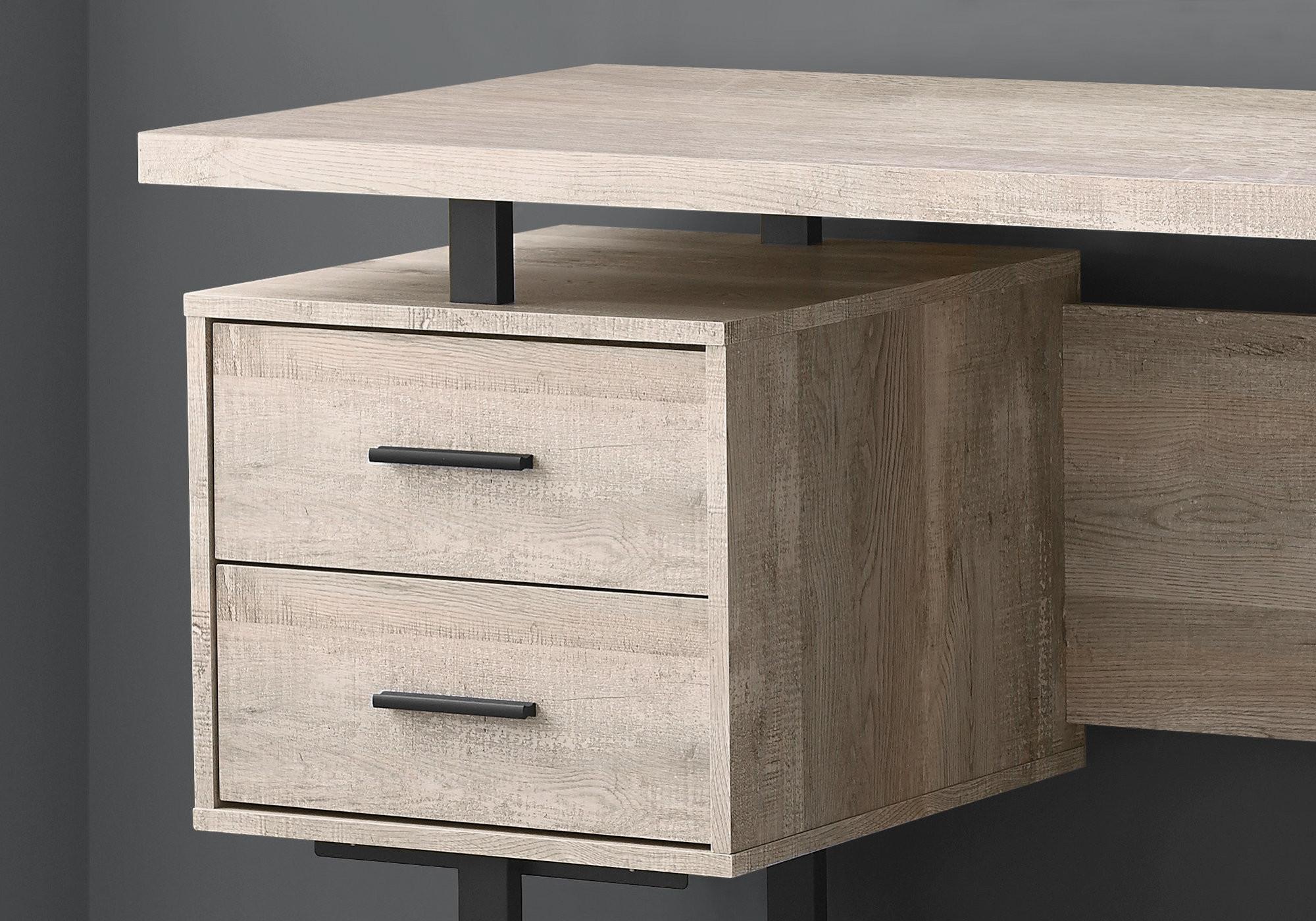 60" Taupe and Black Computer Desk With Three Drawers