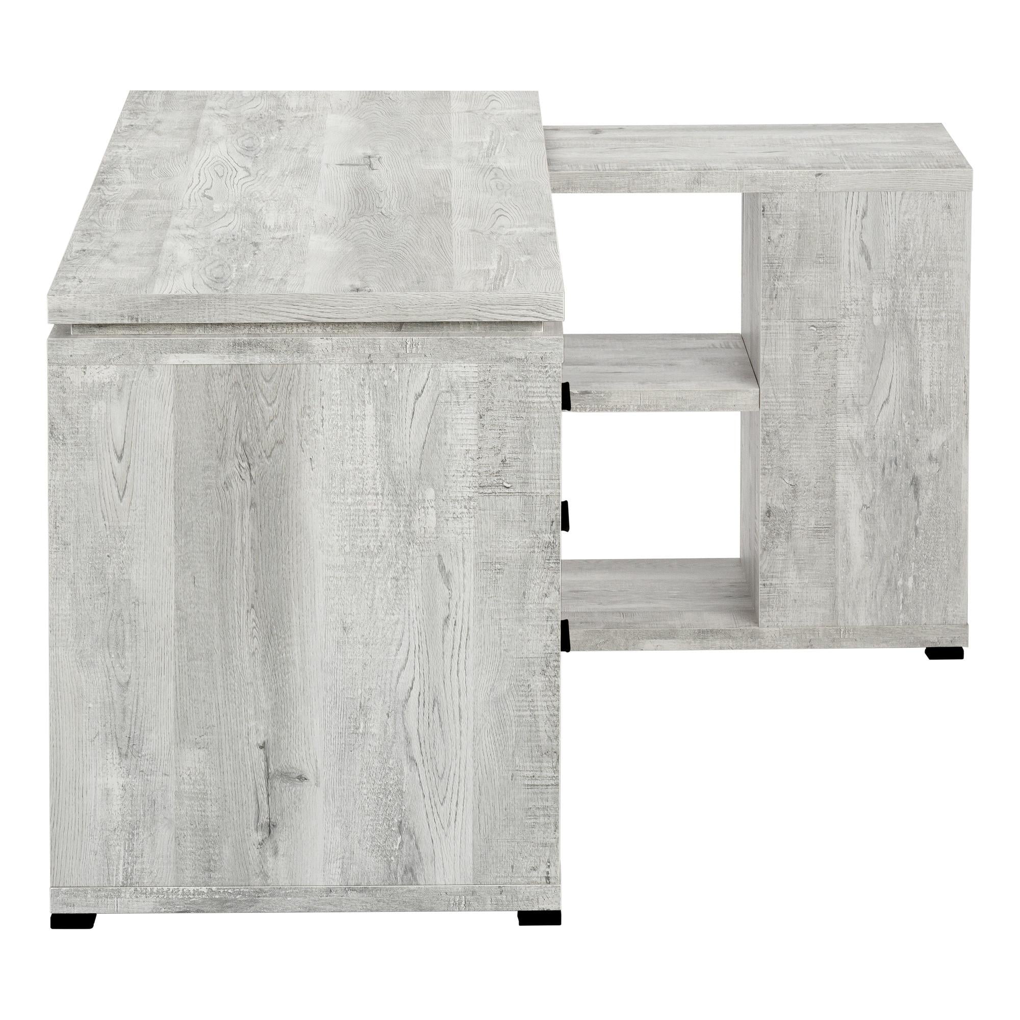 60" Gray L Shape Computer Desk With Three Drawers