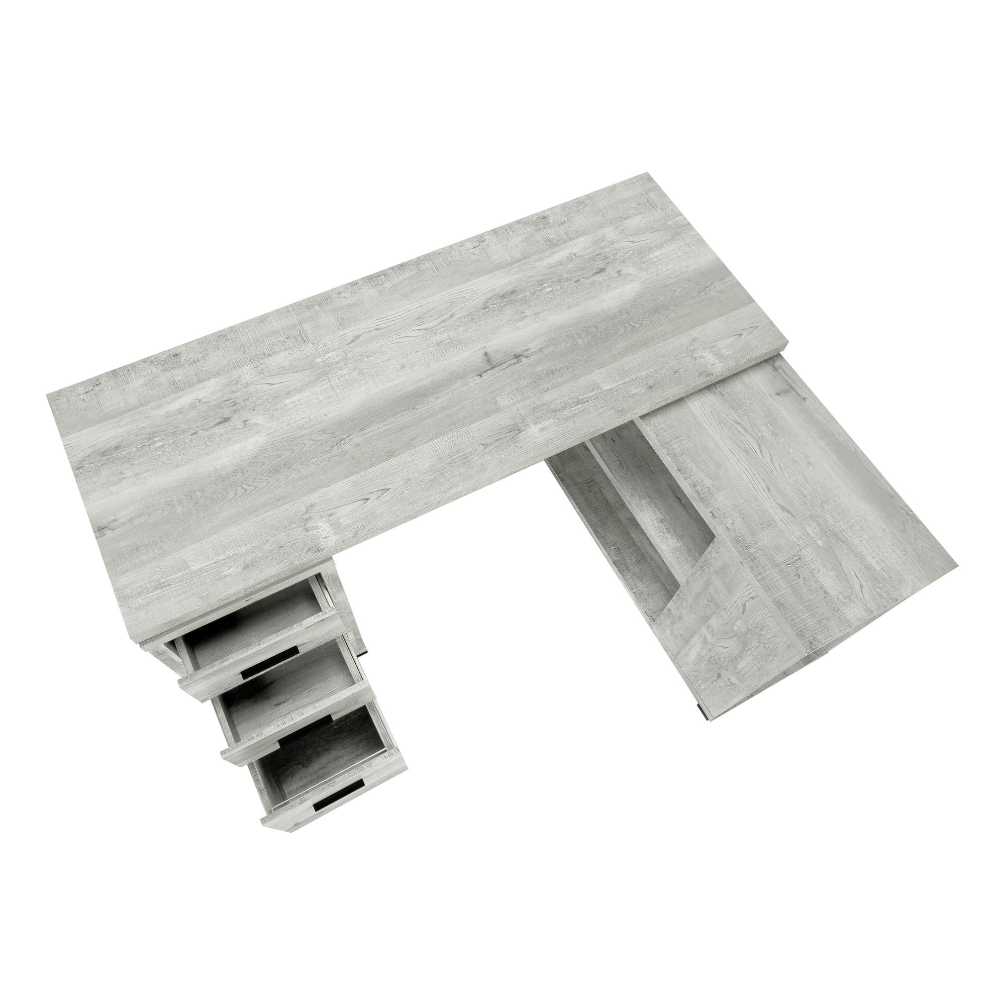 60" Gray L Shape Computer Desk With Three Drawers