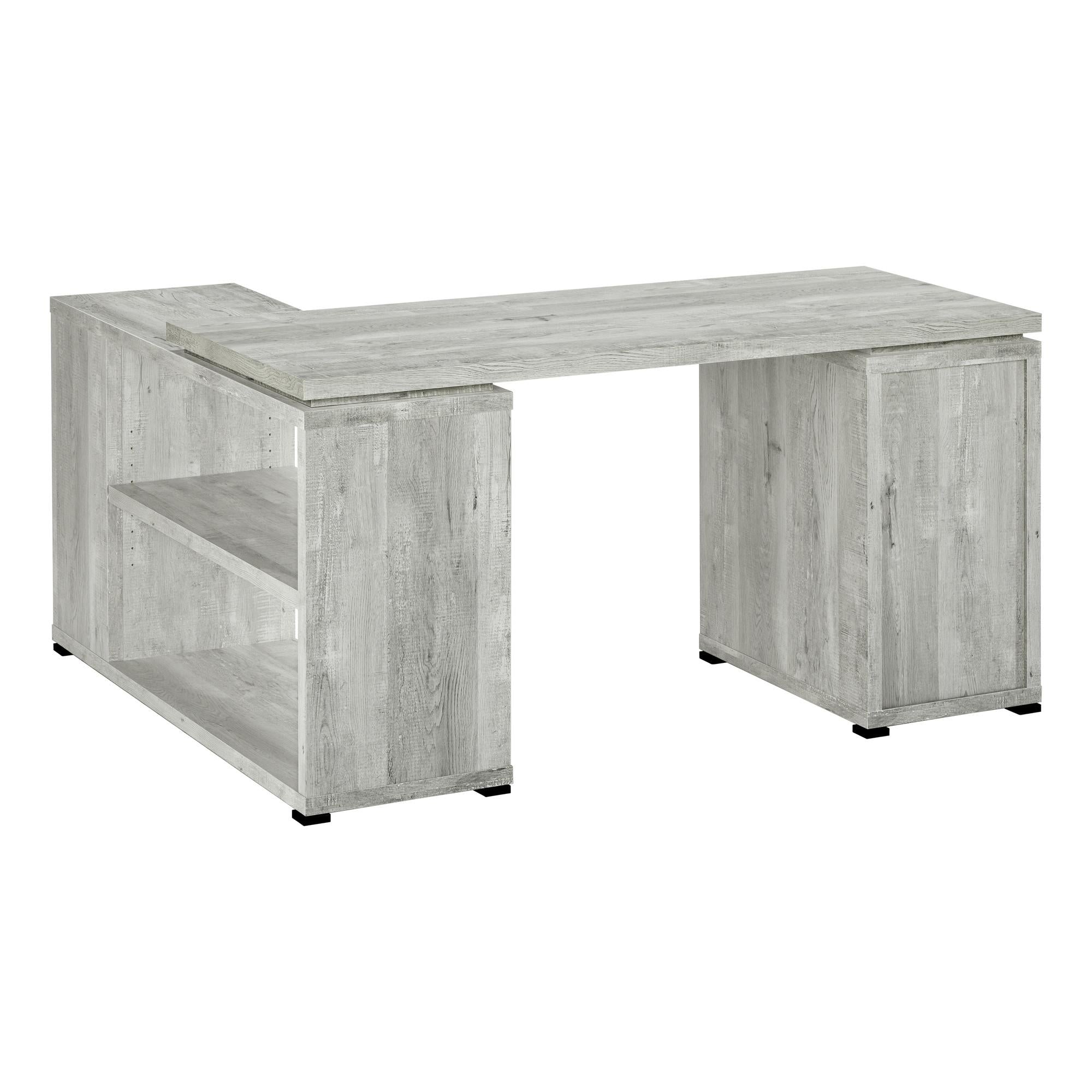 60" Gray L Shape Computer Desk With Three Drawers