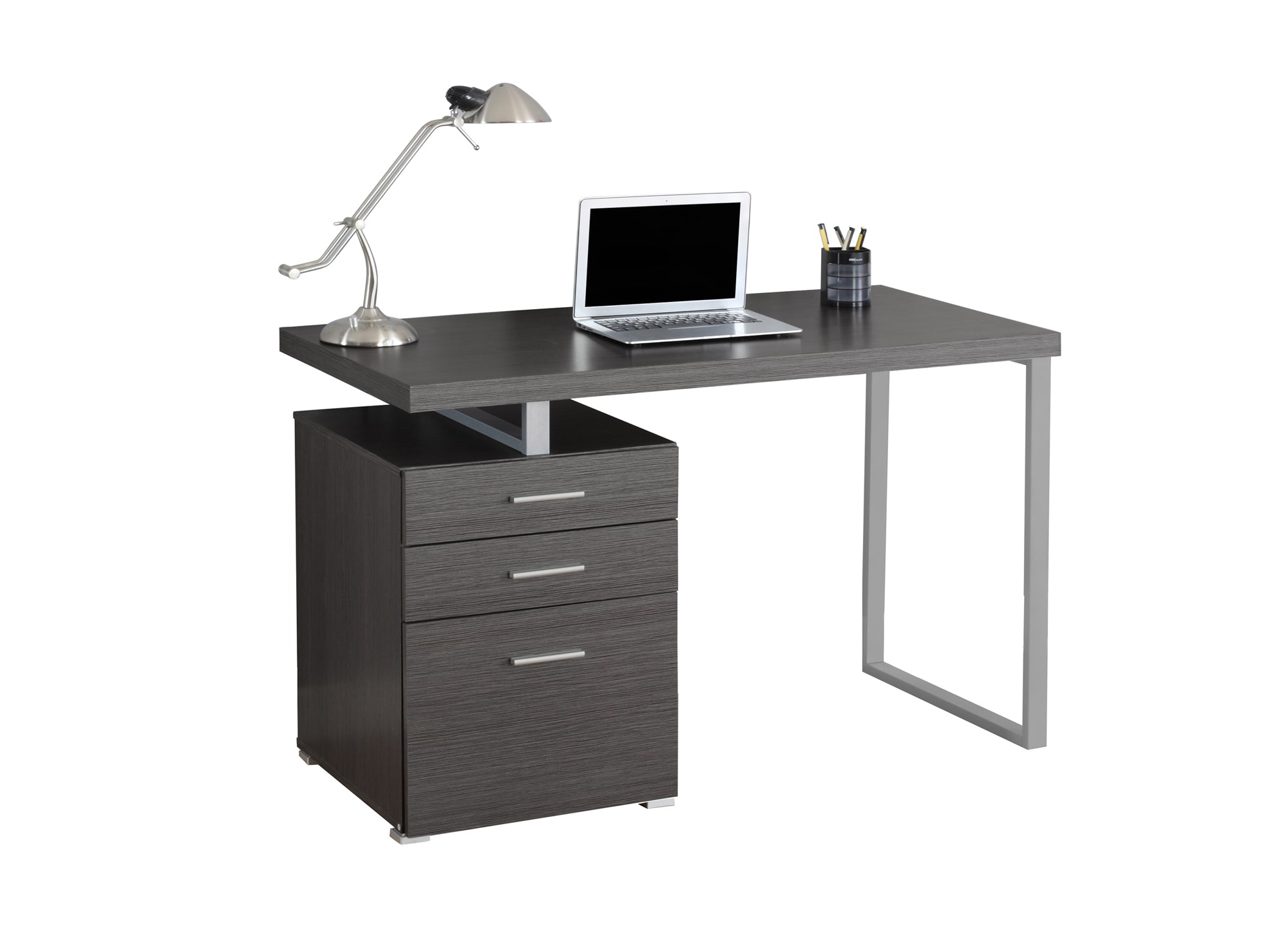 24" Gray and Black Computer Desk With Three Drawers