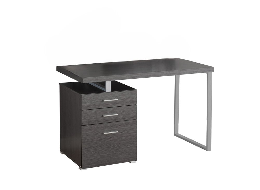 47" Gray and Silver Computer Desk With Three Drawers